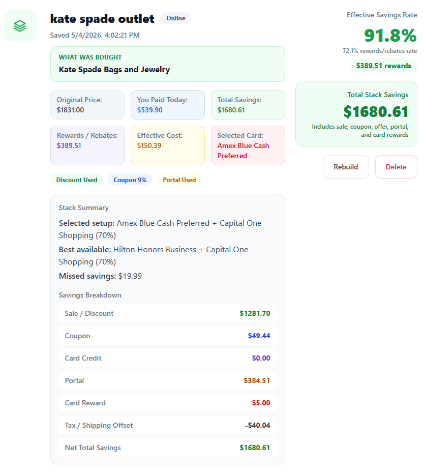 Kate Spade Bags and Jewelry stack history screenshot