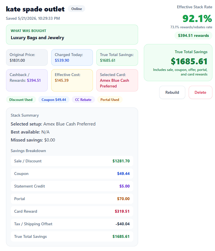 CashbackingApp apparel stack example